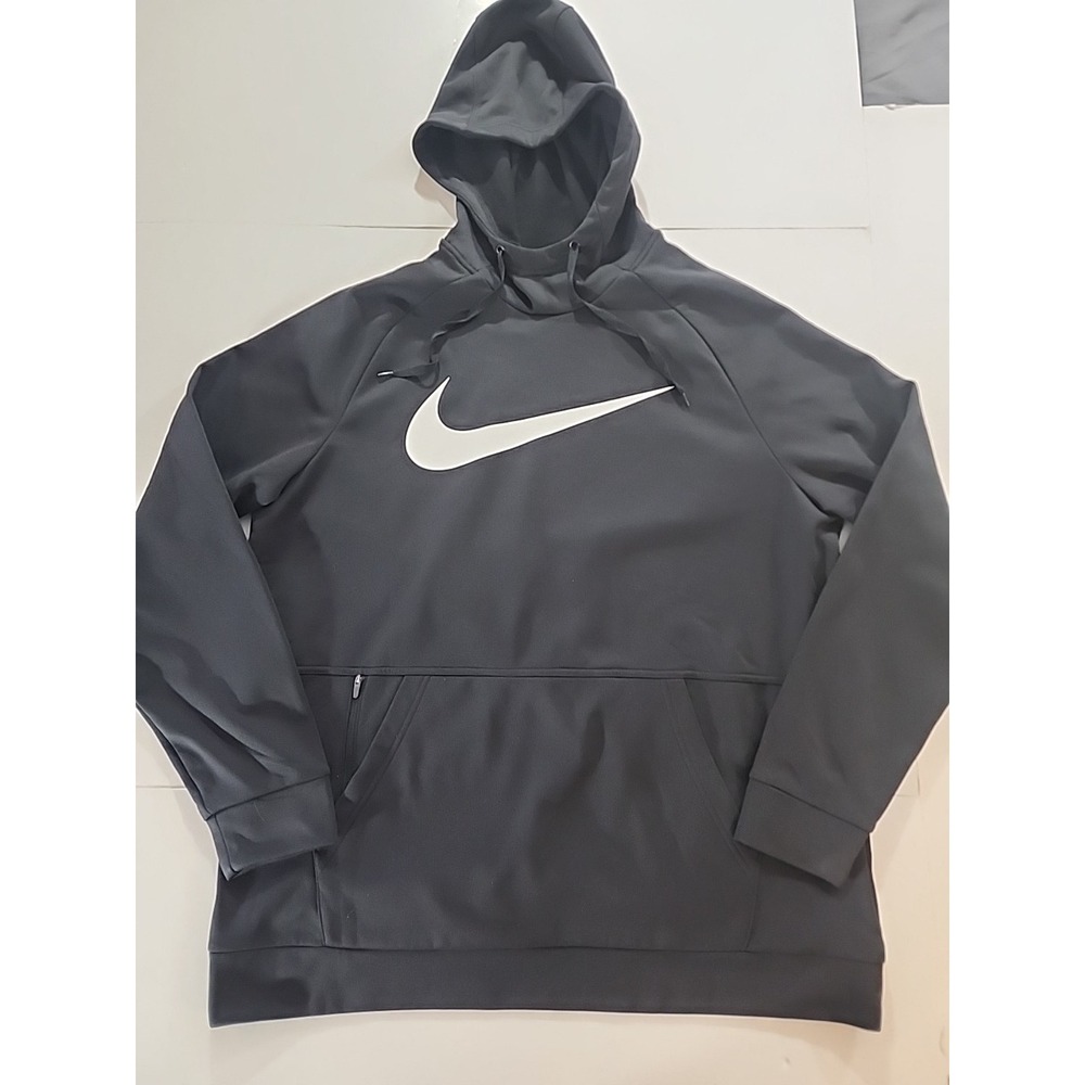 NIKE Therma-FIT Hoodie Mens XL Black Swoosh Training Pullover CU6238-010 Zip Pkt